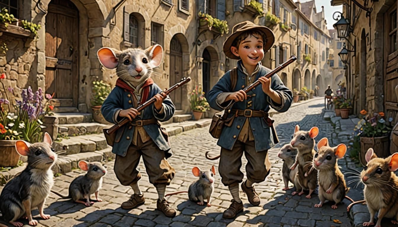 Shepherd Boy and Dancing Mice in Old French Street