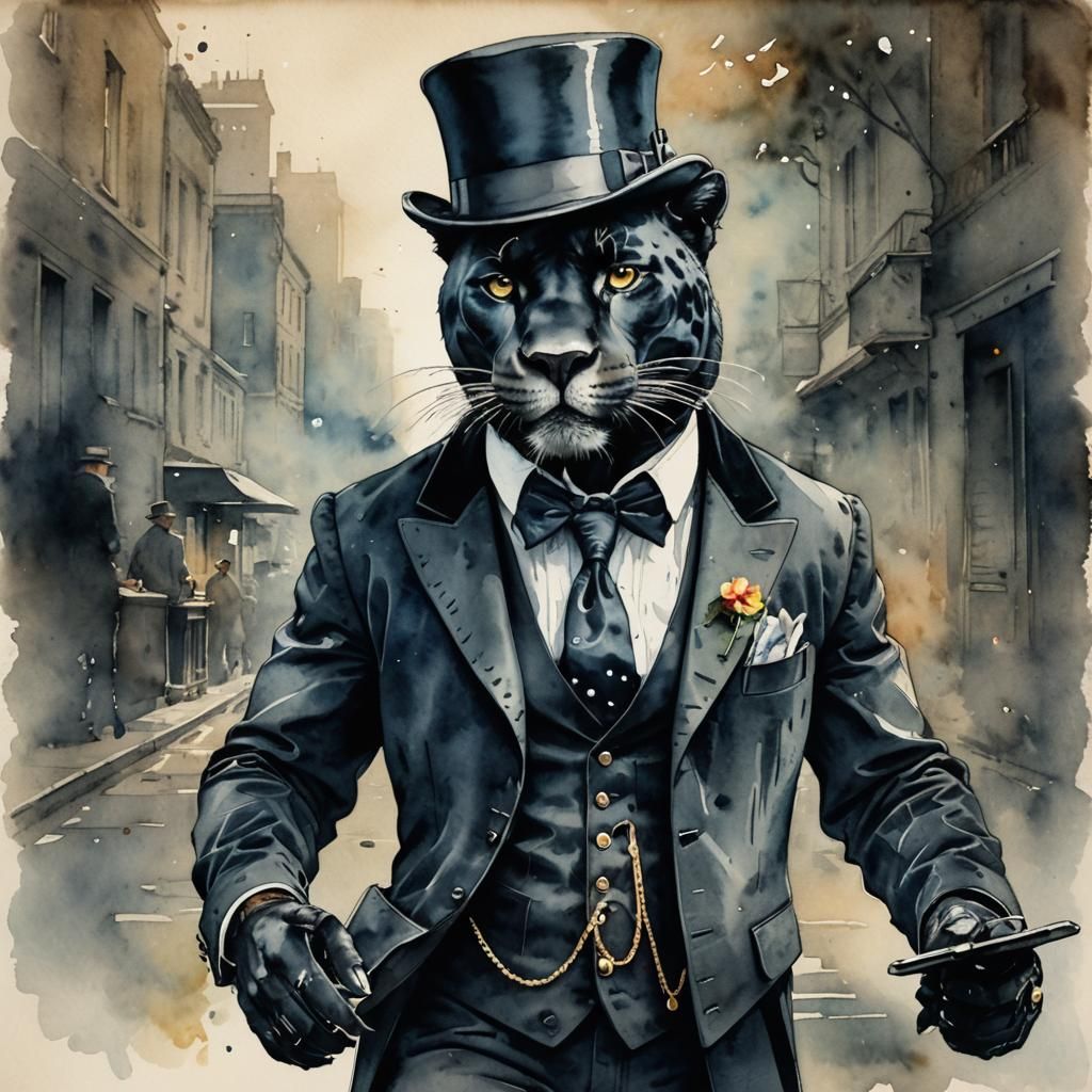 Anthropomorphic Jaguar in Watercolour and Oil