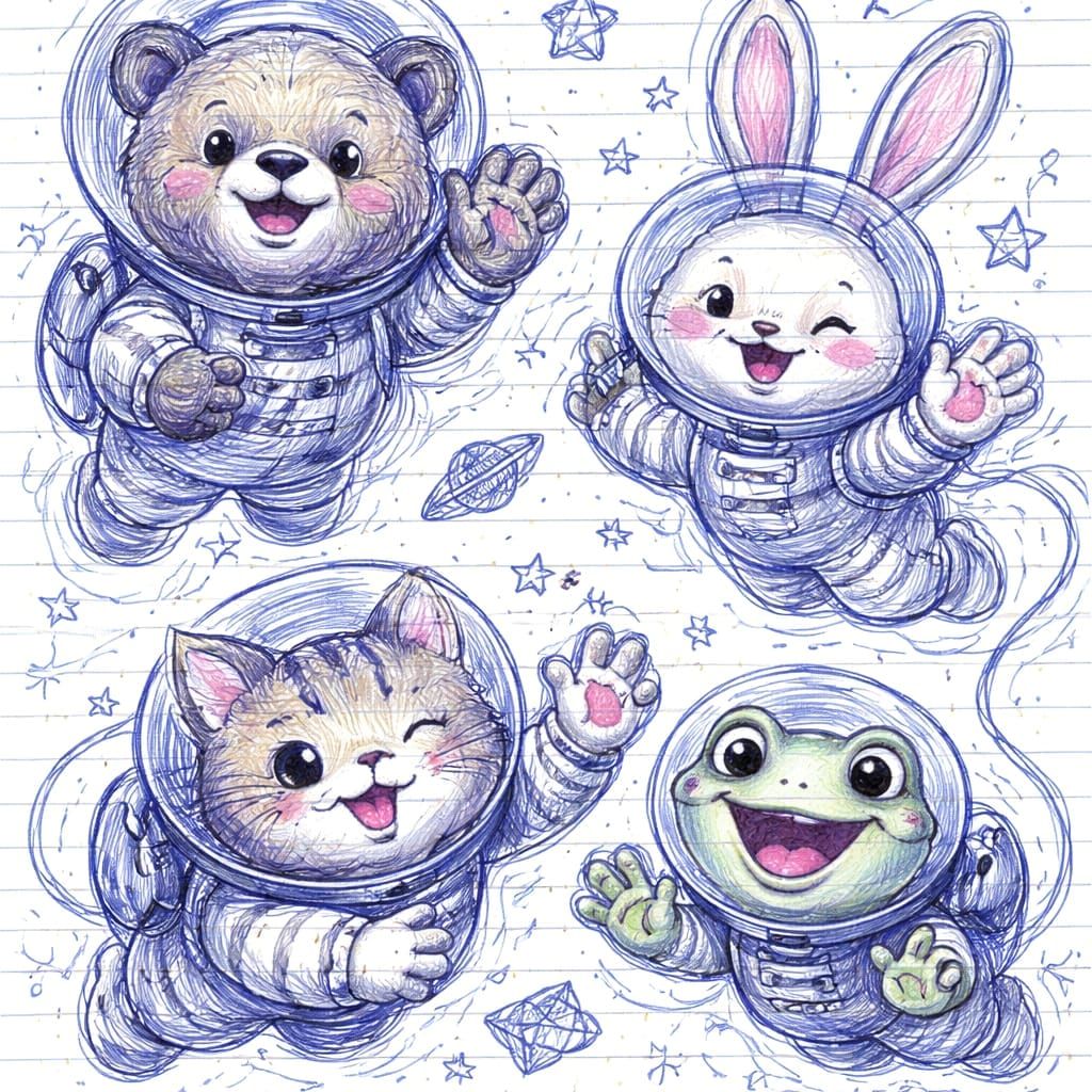 The Quest gang as scribble art