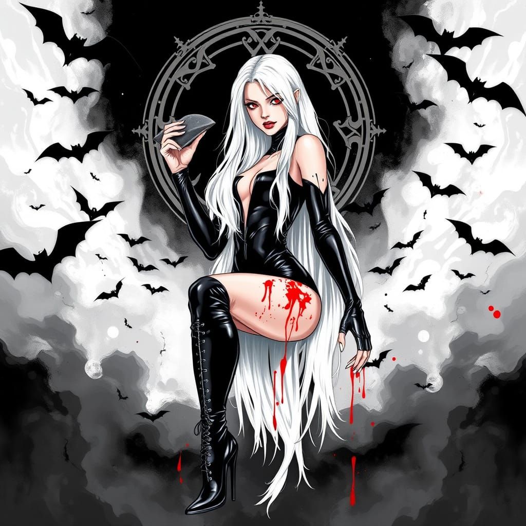 Dark Fantasy Vampire Goddess in Cyberpunk Style