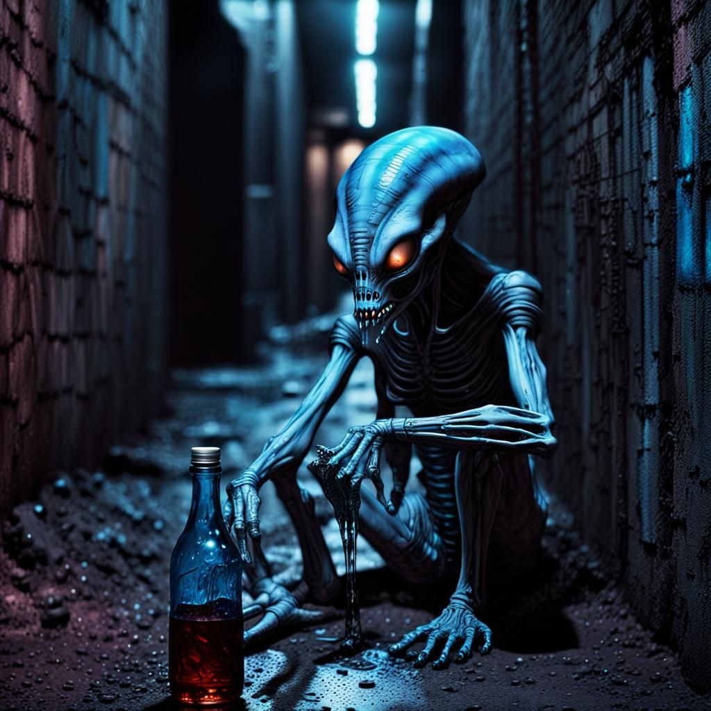 Alien Drinks in Dark Fantasy Alleyway