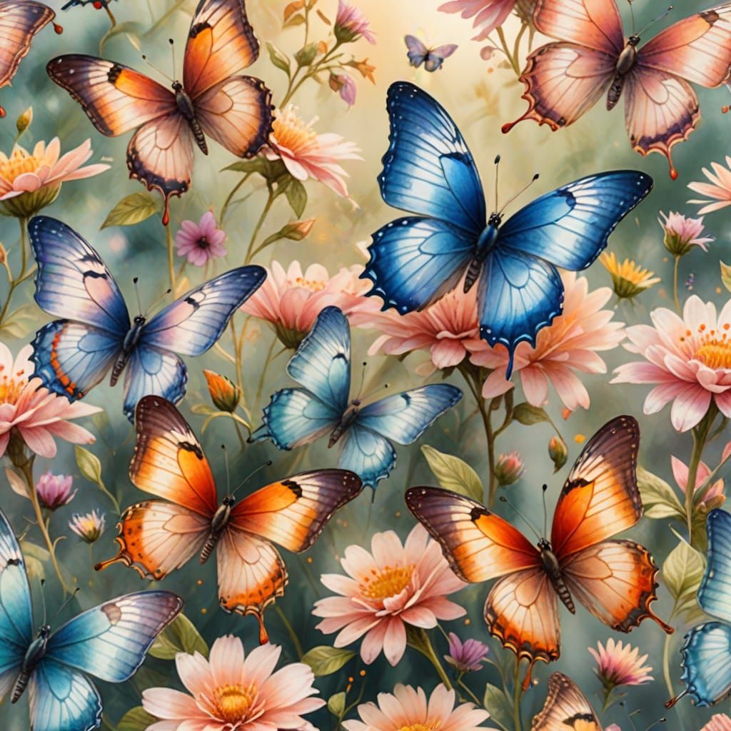 Amazon Butterflies in Romantic Watercolor Fantasy