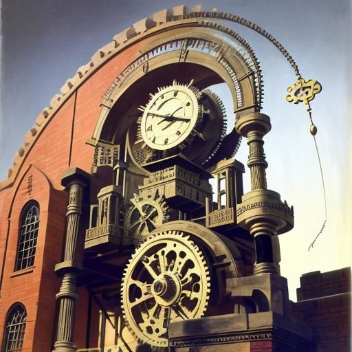 Whimsical Steampunk Contraption of Stone, Steel, and Wood