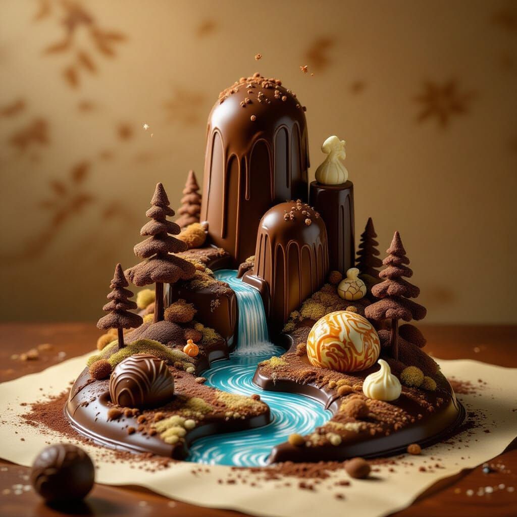 Melting Chocolate Fantasy Landscape in Art Deco Style
