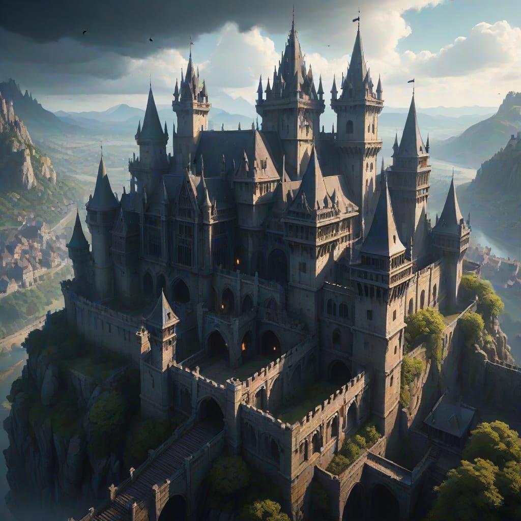 Medieval Gothic Palace, Castle Dominates Quaint Village