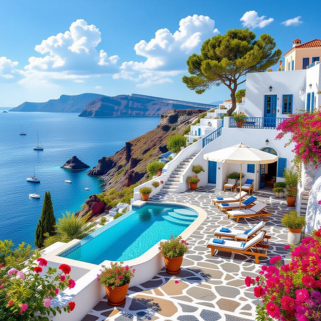 Picturesque Greek Summer Landscape in Photorealistic Style