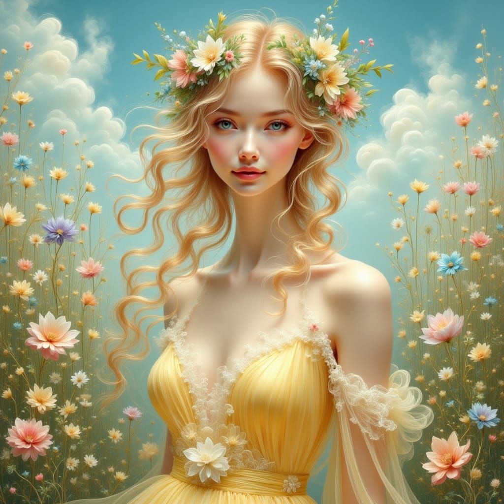 Ethereal Princess Summer in Whimsical Garden Setting