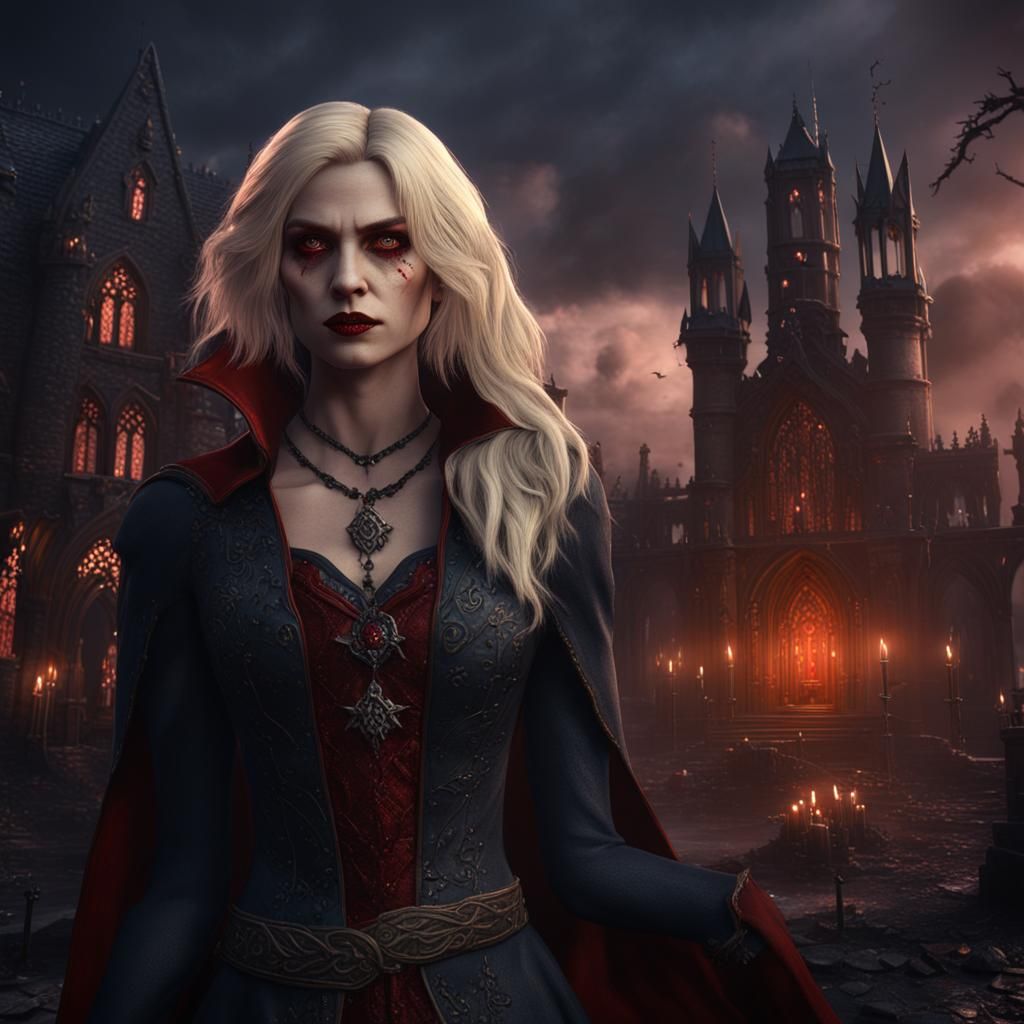 Blonde Female Vampire in Detailed Matte Painting