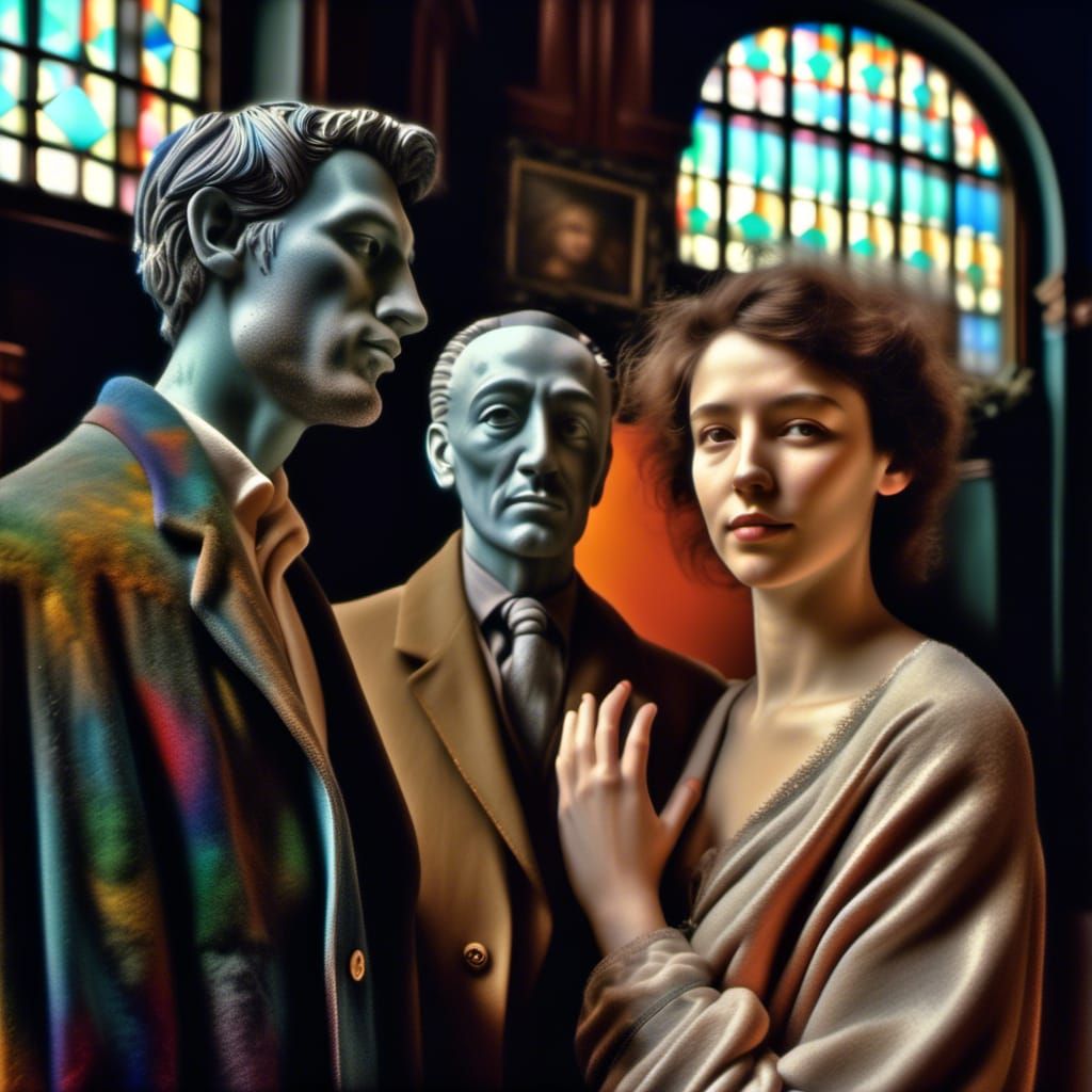 Happy Couple in Art Museum Photo, Magical Realism