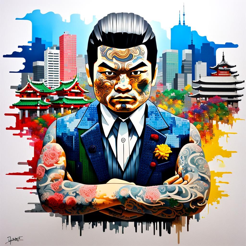 Lego Art: Tattooed Yakuza Gangster in Tokyo