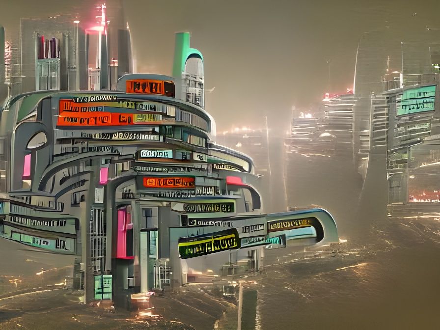 Sci-Fi Cityscape in Fluxus Art Style