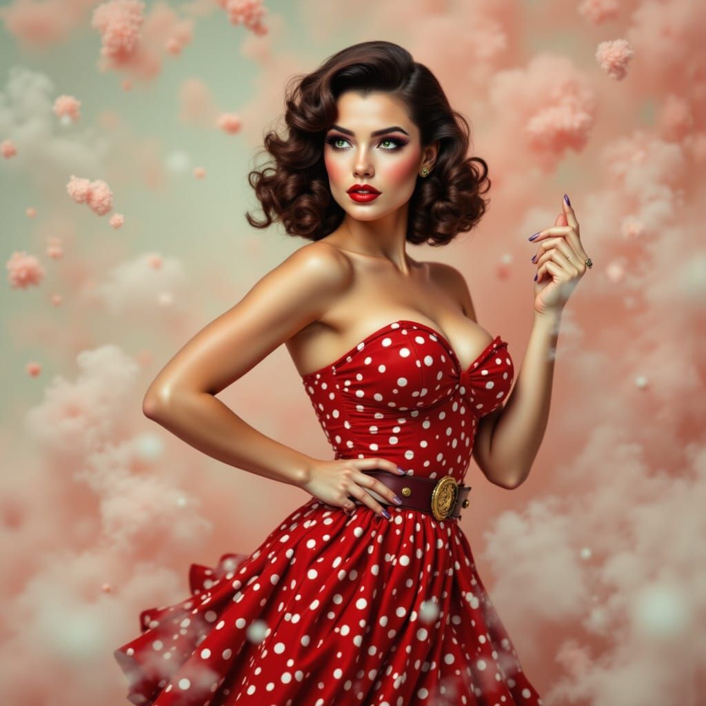 1950s Pin-Up Woman in Polka Dot Dress