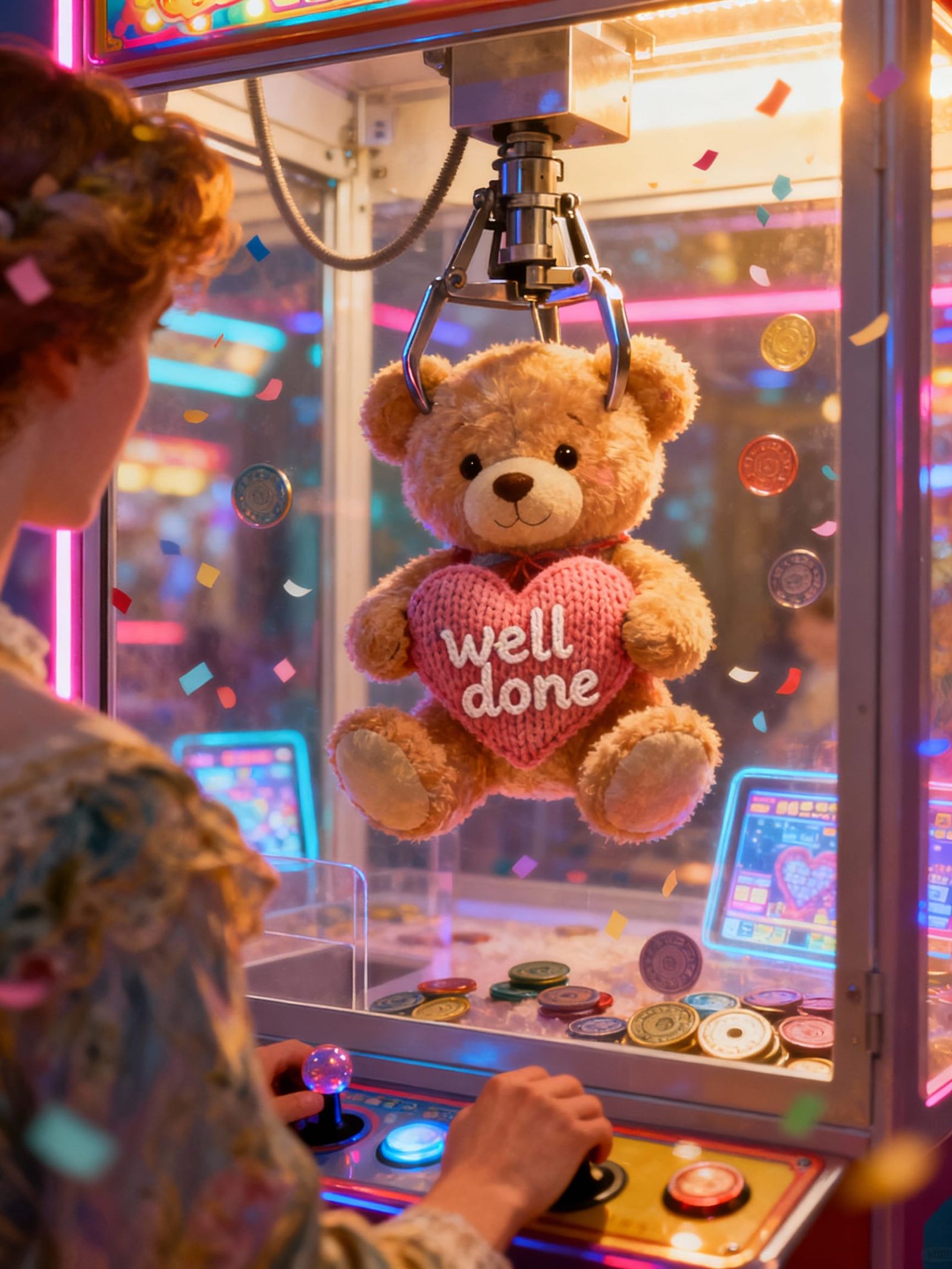 First Person Claw Machine Game with Teddy Bear Prize