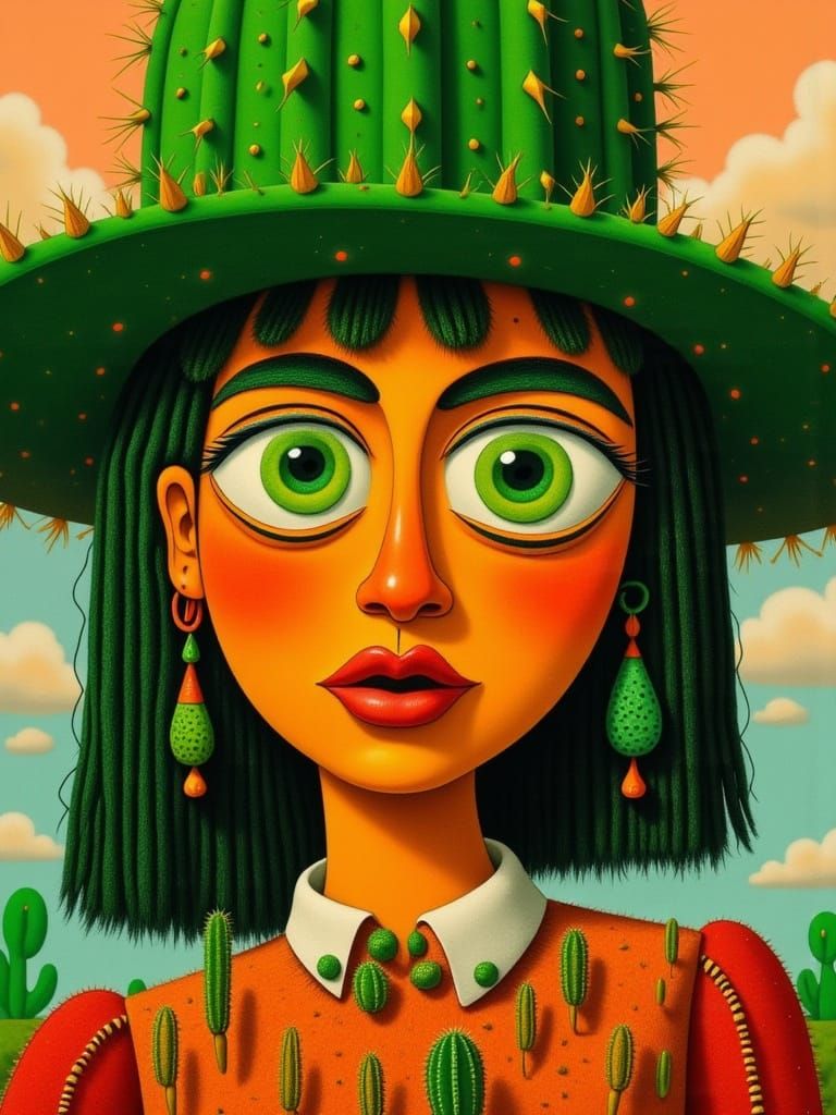 Glamorous Woman Portrait with Cactus Hat