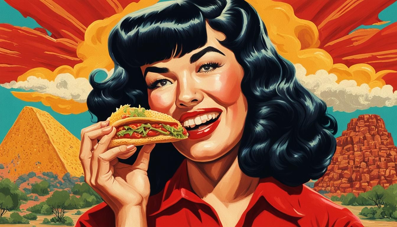 Bettie Page eating a taco