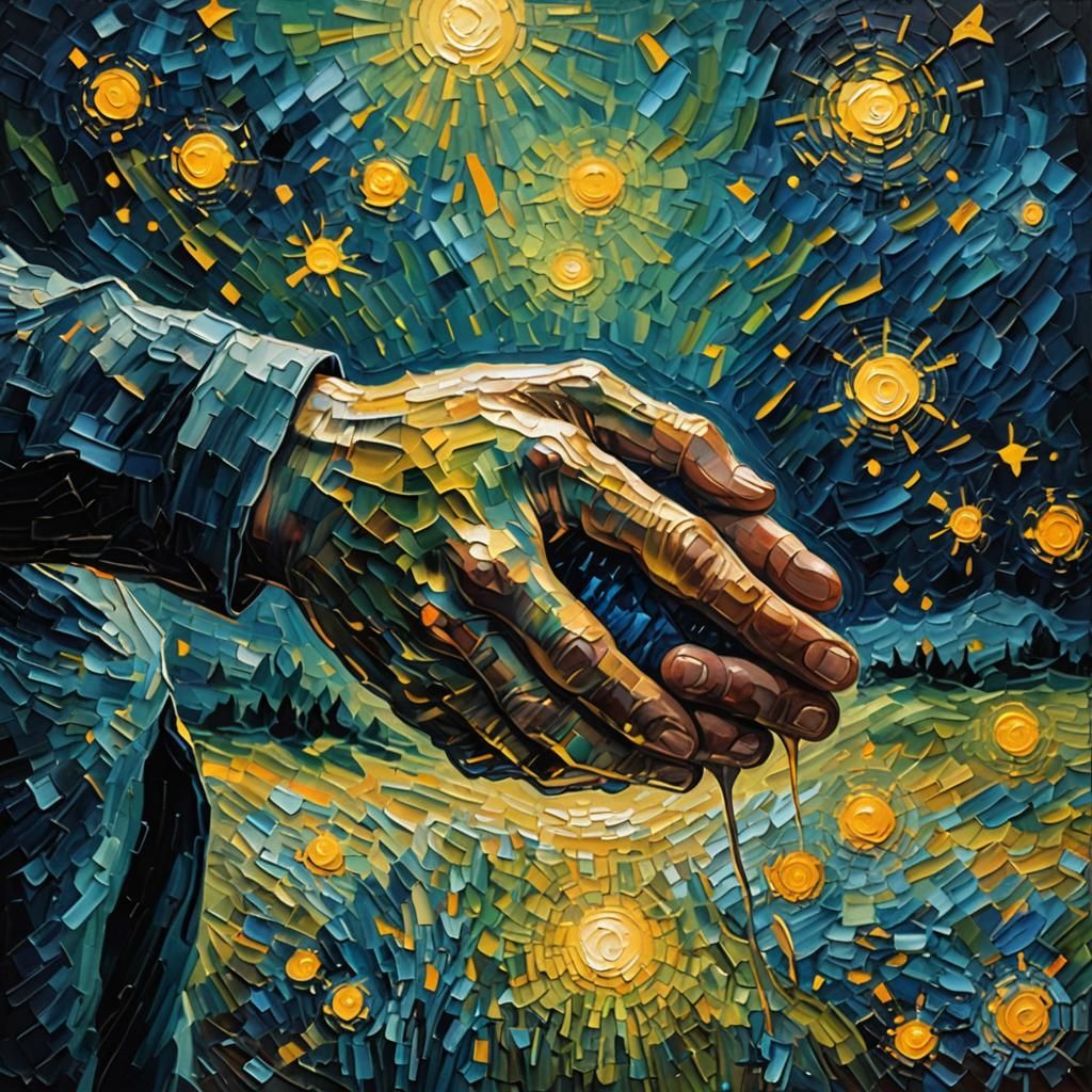 Hands Cradling Treasure: An Impasto Pointillist Painting