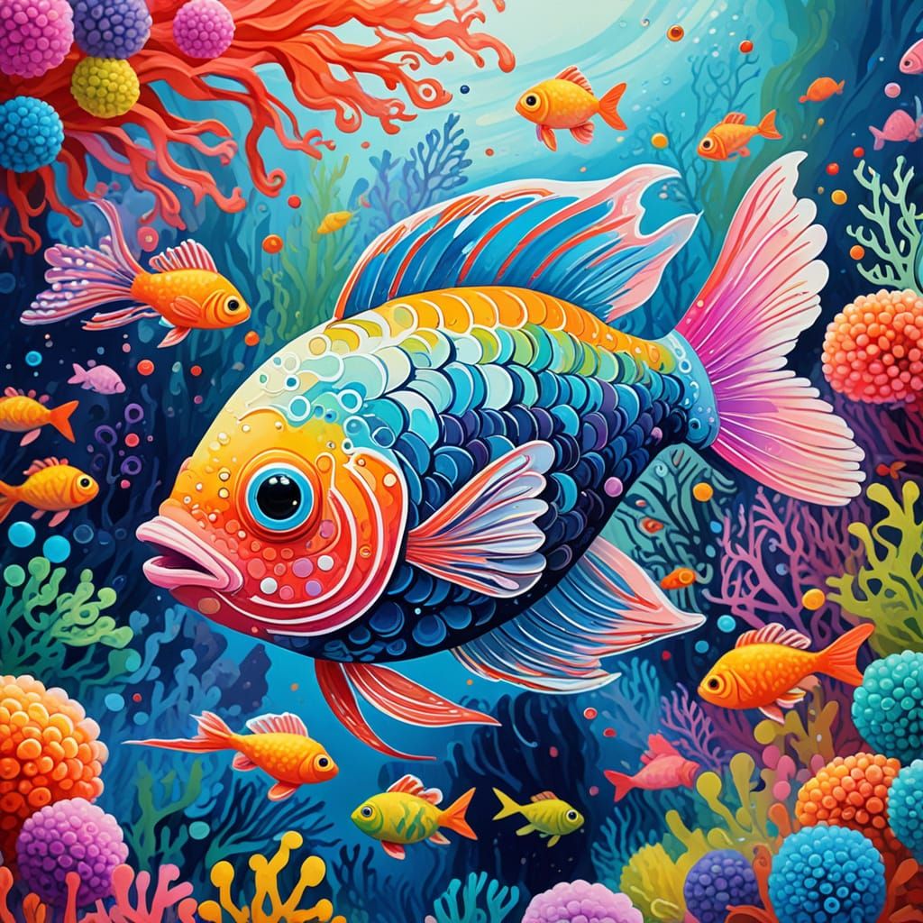 Pom-Pom Fish in Gouache Candyland Reef