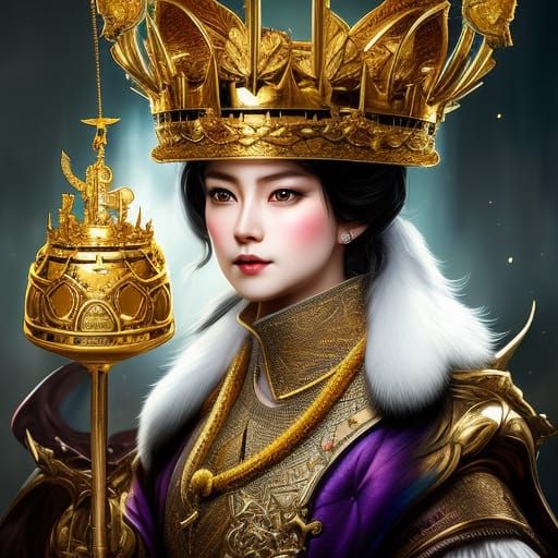 Victorian Corgi Portrait with Gold Crown