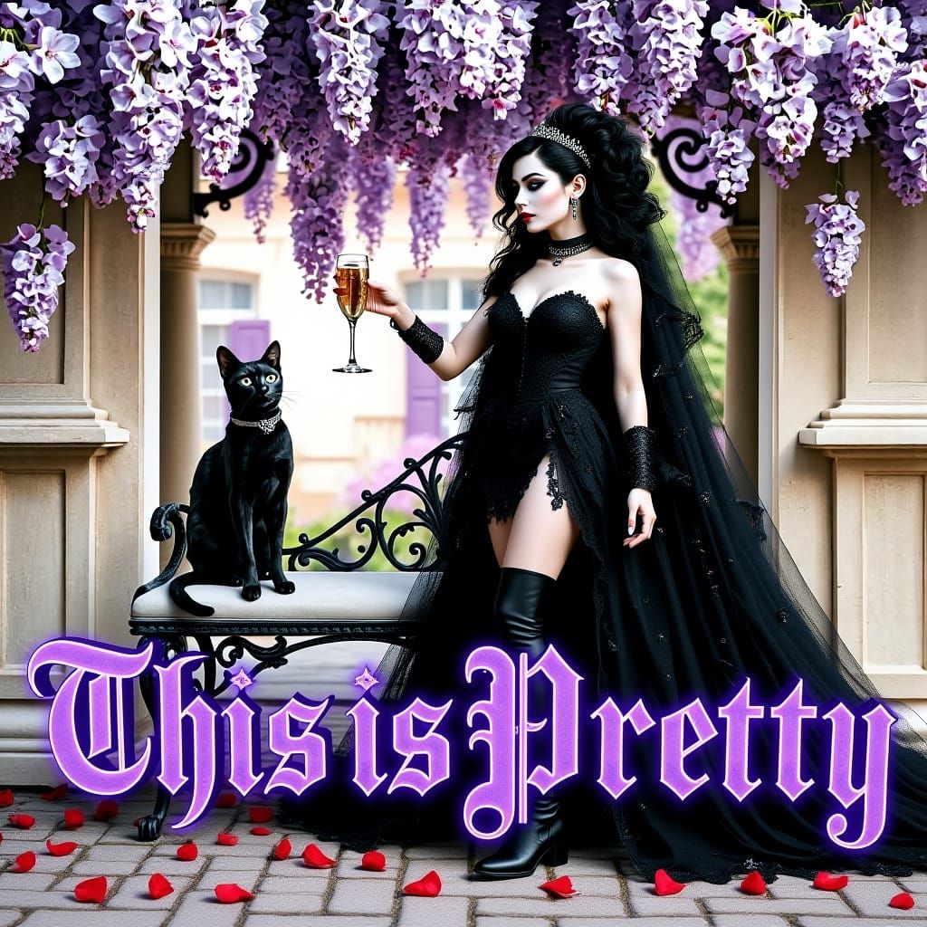 Neon Gothic Sign with Bride and Cat