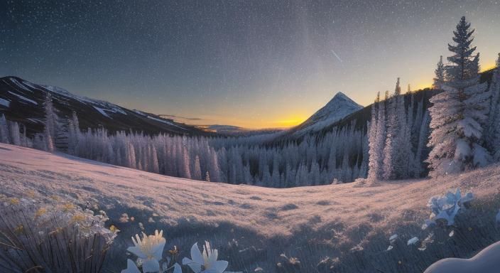Time-Lapse of Snowy Meadow in Dreamy Astrophotography Style