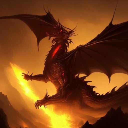 God Fights Fire Dragon in Dark Fantasy Style