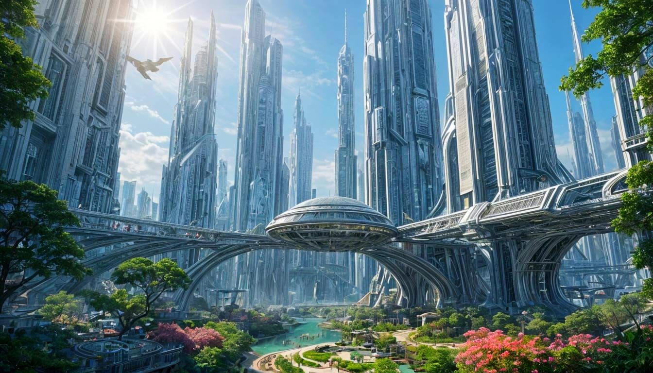 Sci-Fi Utopia Concept Art With Gleaming Towers