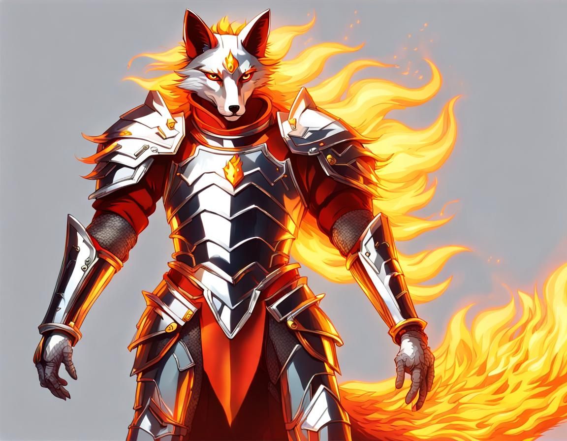 Fiery Fox Knight in Chrome Armor