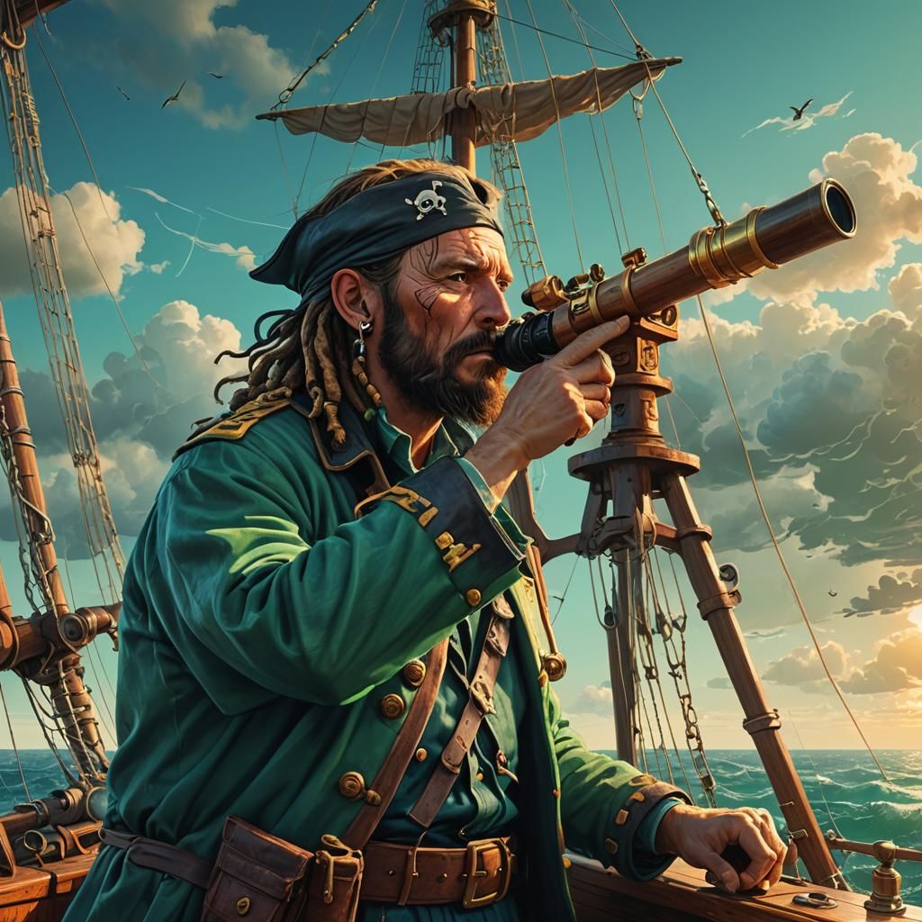 Pirate Captain Seeks Land: Fantasy Art in Golden Light