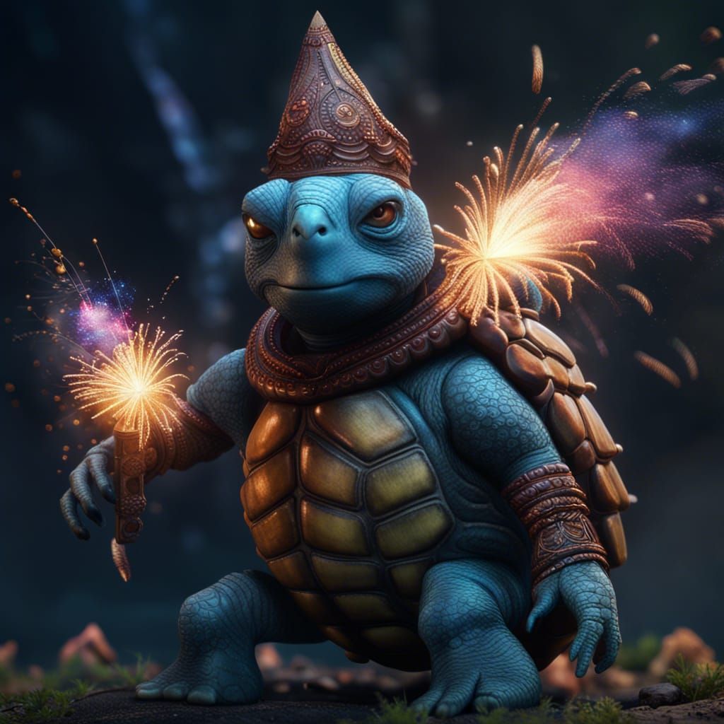 Turtle Wizard Creates Elemental Fireworks