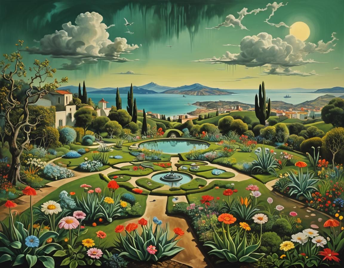 Surreal Garden on a Hill, in Dali Style