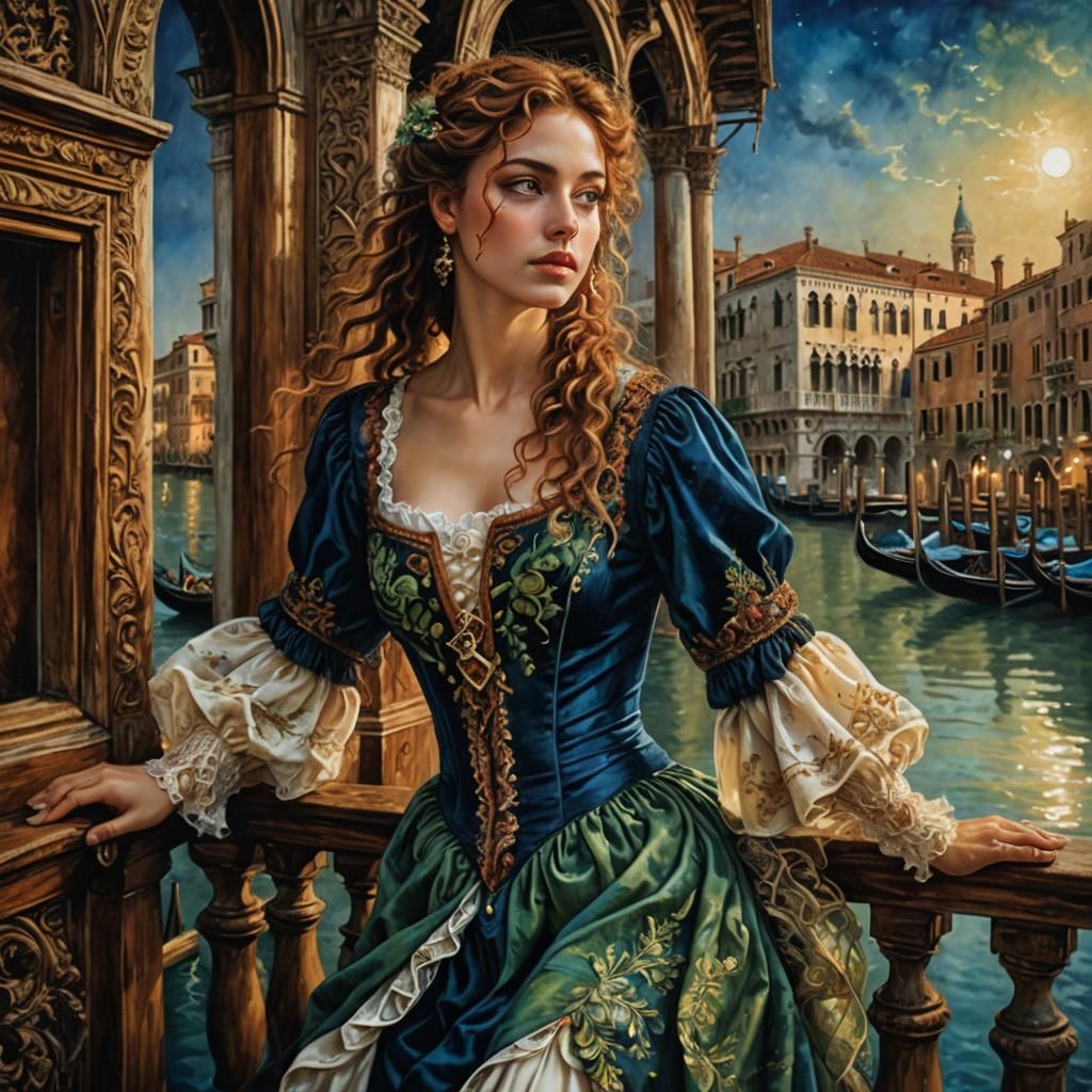 Venice Dreamscape: Romantic Art Nouveau Portrait