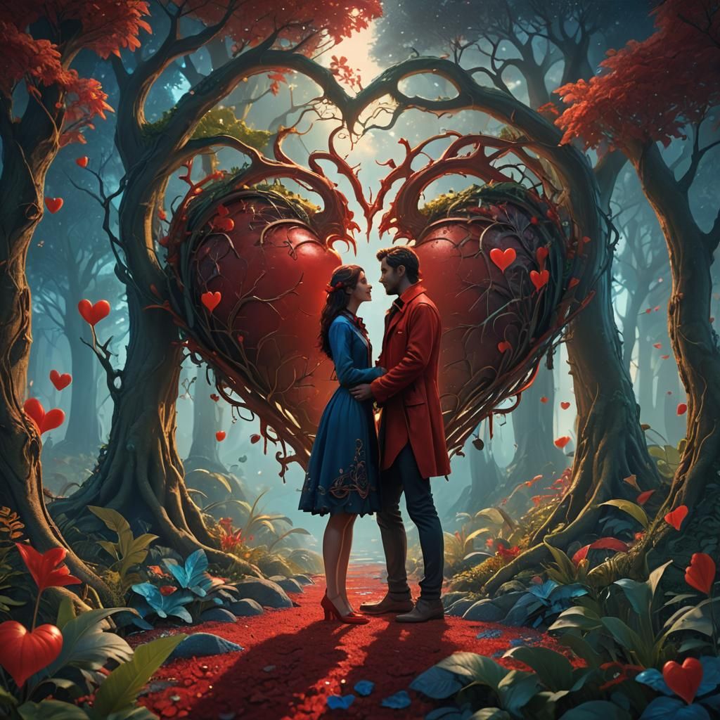 Hearts United in a Fantastical Landscape