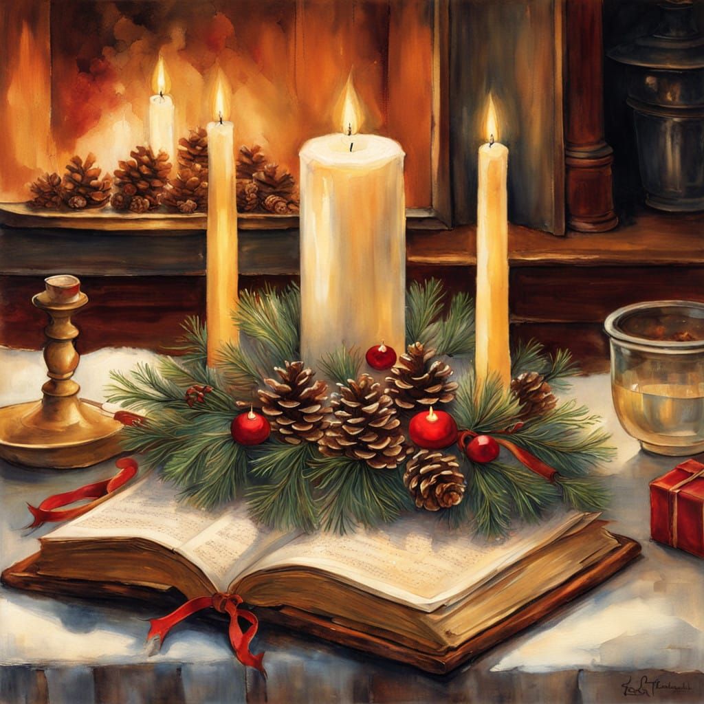 Glowing Christmas Scene with Elegant Candle Arrangement