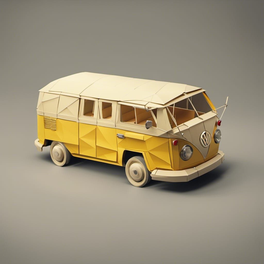 Origami Volkswagen Bus: Hyperrealistic Folded Paper Art