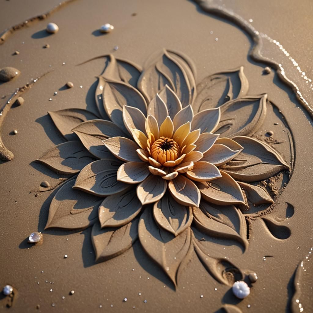 Flower Carved in Wet Sand: Professional Photography