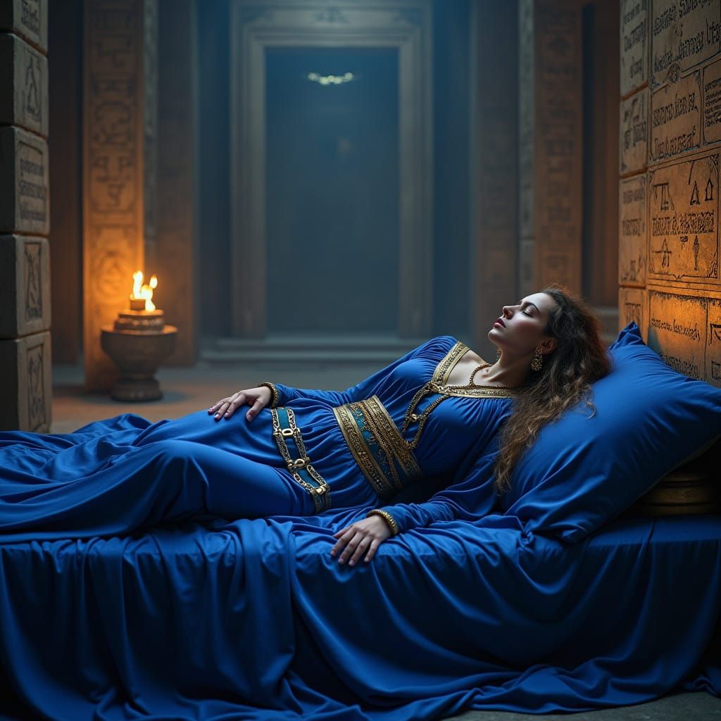 Serene Priestess in Ancient Temple Sanctuary