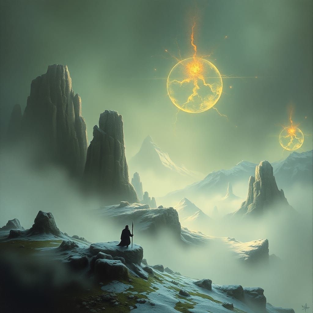 Celtic Mythology Rune Panorama in Minimalist Style