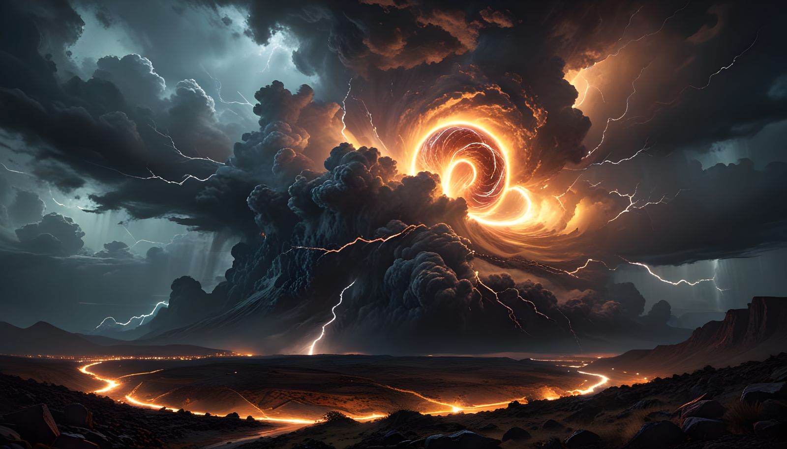 Majestic Thunderstorm at Dusk in Neo-Impressionist Style