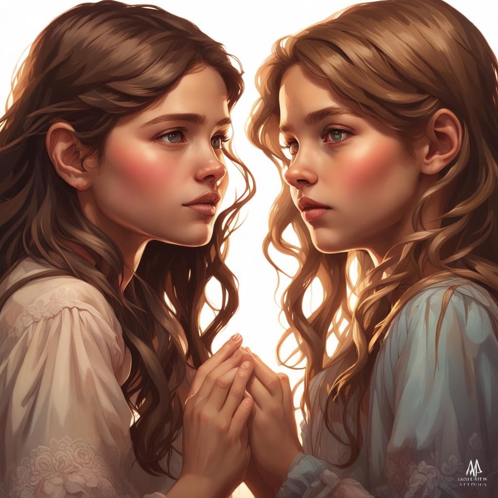Sisters' Pinky Promise: Hyperdetailed Portrait