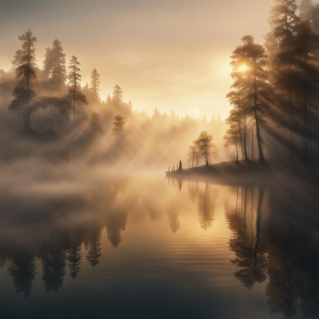 Serene Lake at Dawn: A Digital Matte Painting