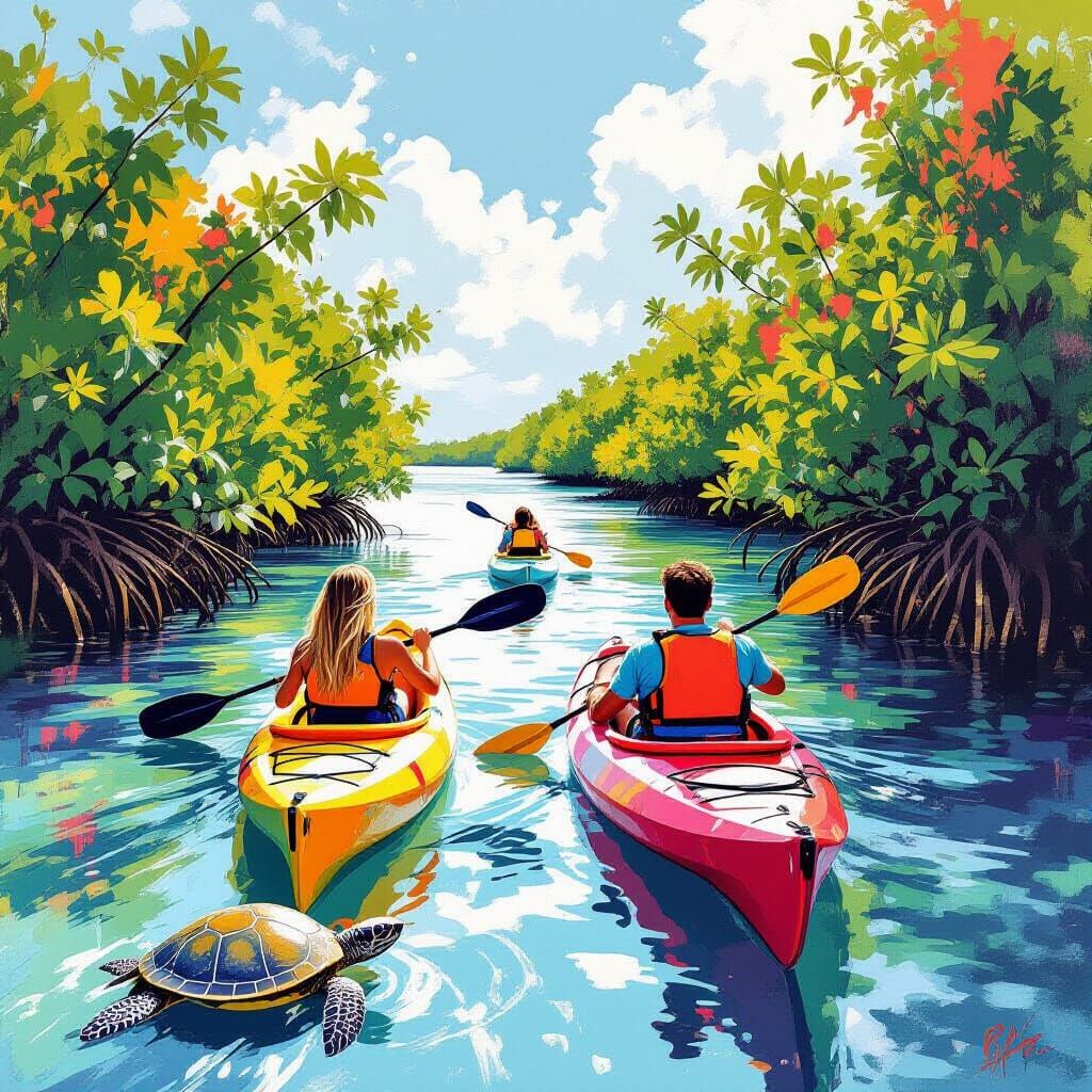 Kayaking Through Mangroves: Graffiti and Splash Art Fusion