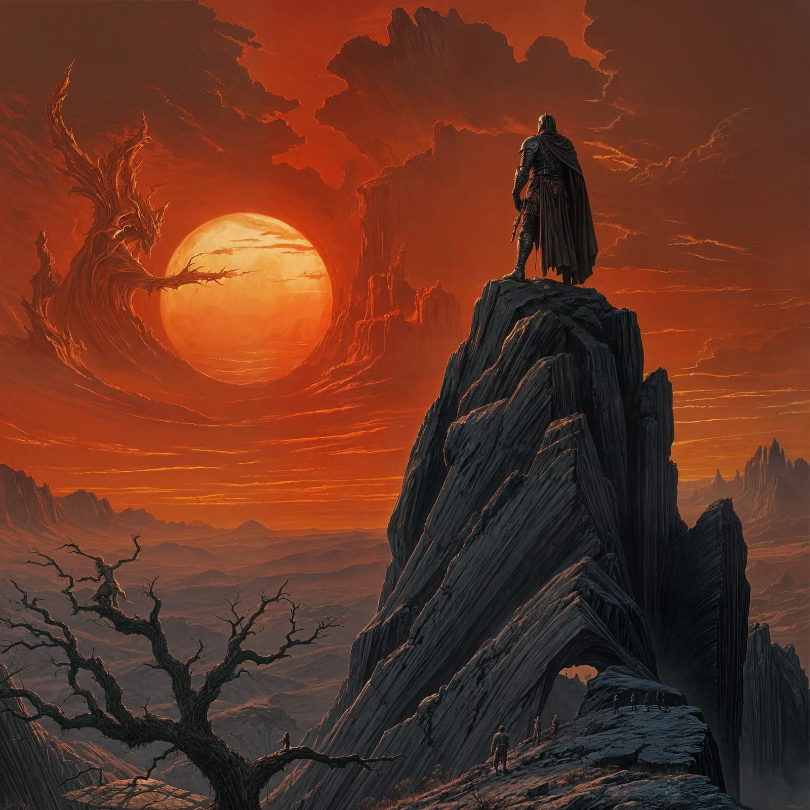 Dark Fantasy Knight in Sunset