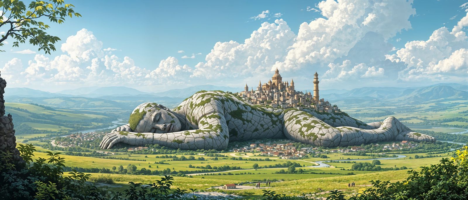 Ancient City on a Sleeping Stone Giant in a Lush Valley