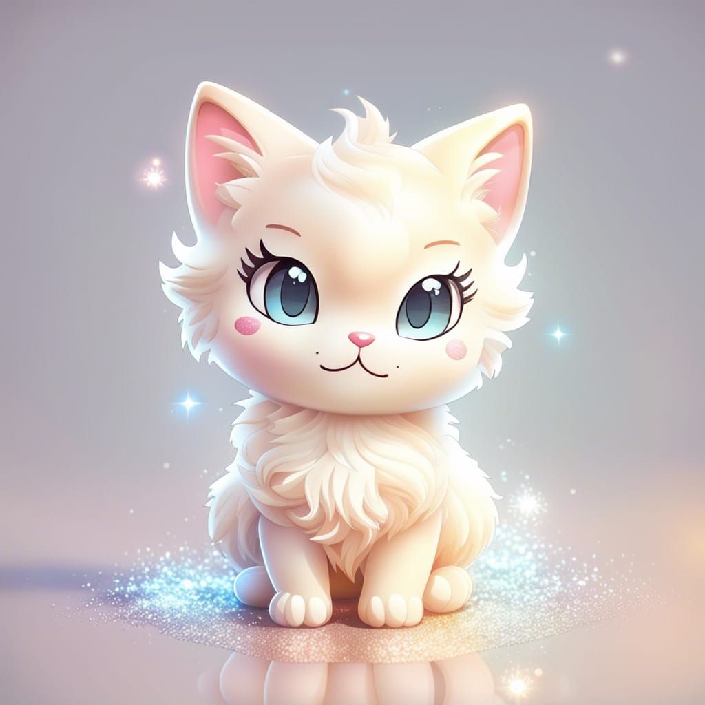 Adorable Anime Cream Cat in Isometric Style