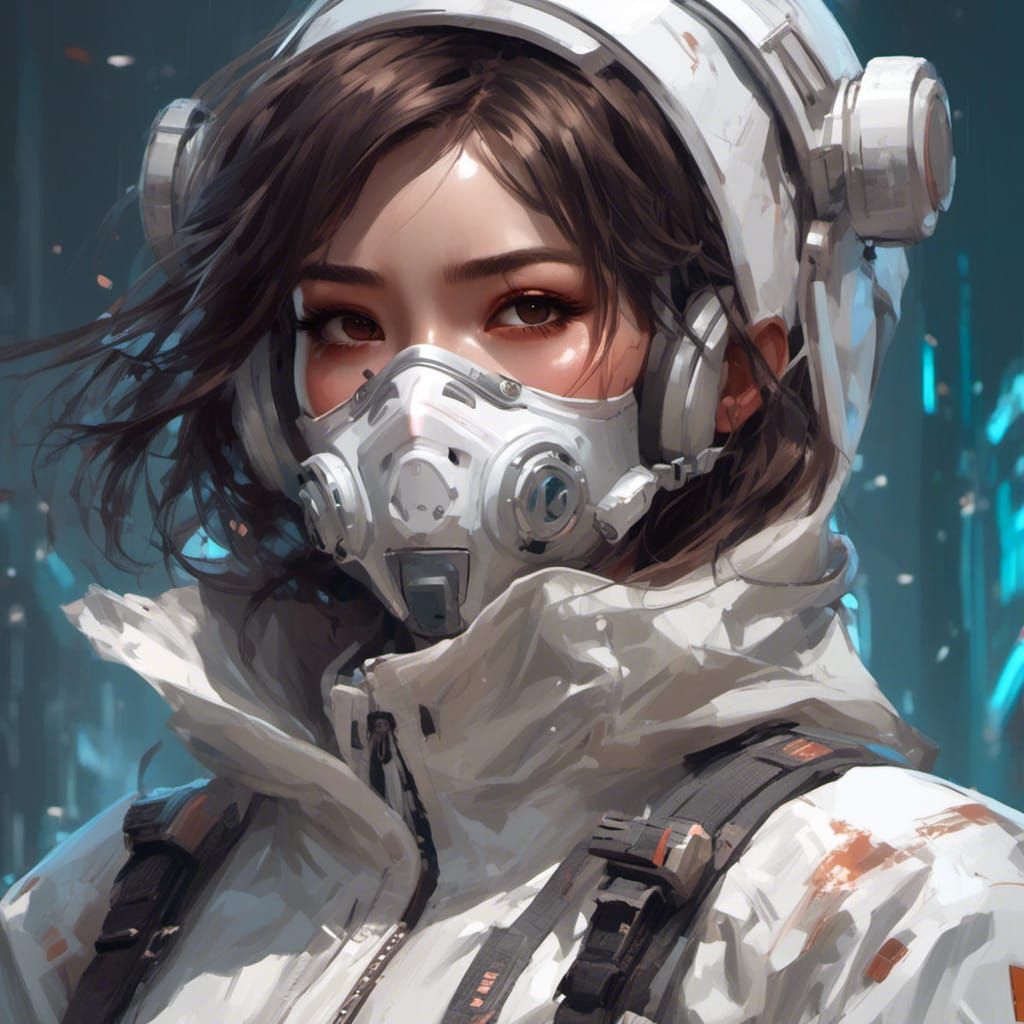 Japanese Girl in Hazmat Suit, Detailed Digital Art