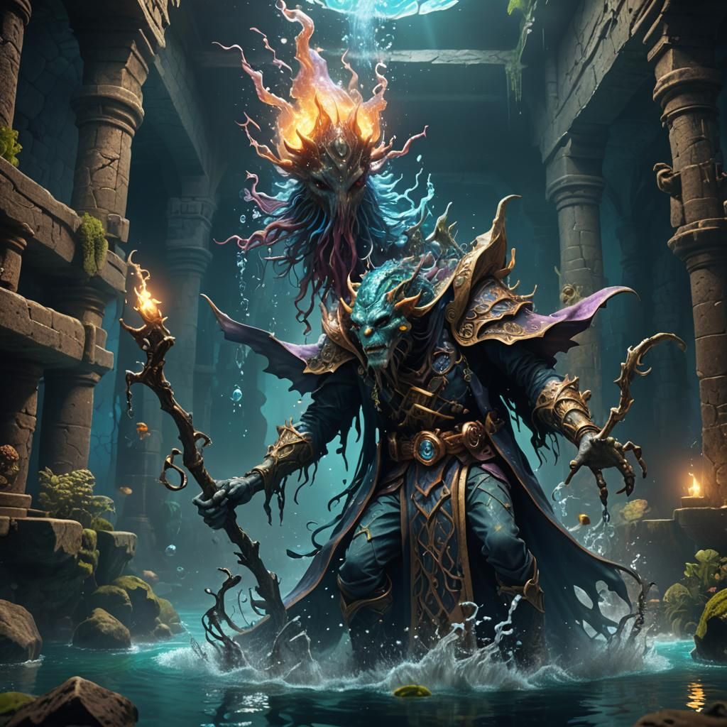 A fishlike humanoid monster, wizard