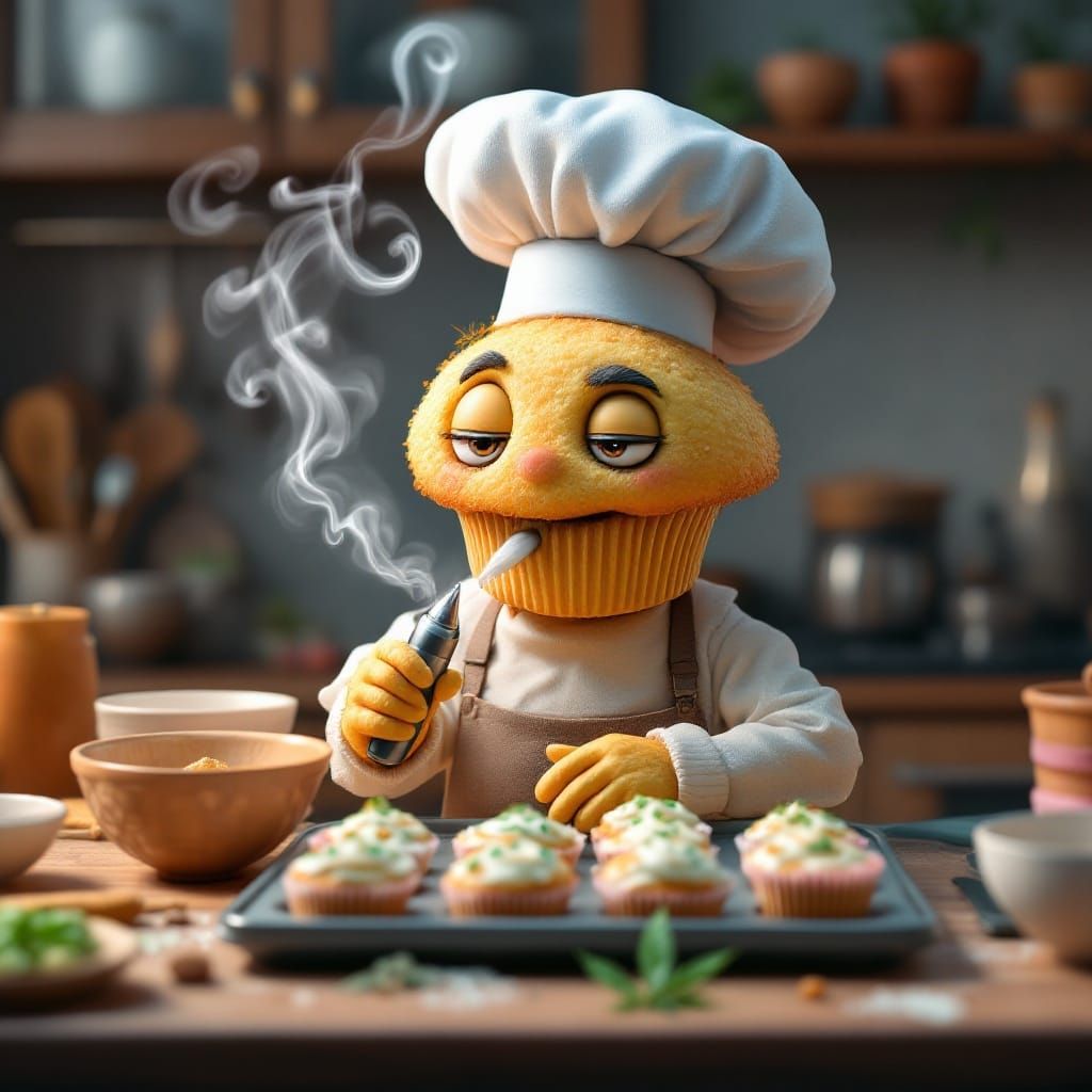 Whimsical Baking Muffin with Human Features in Vibrant Kitch...