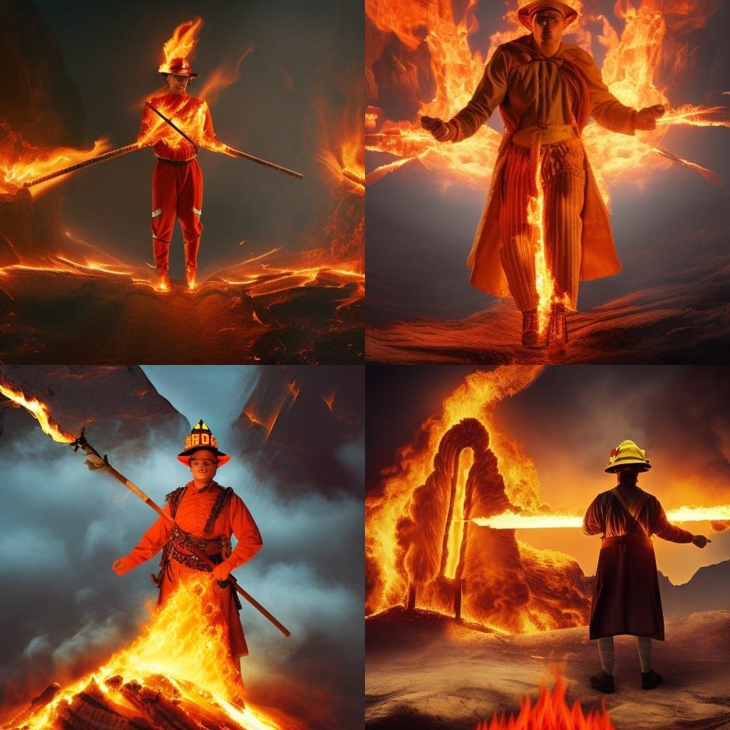 Fiery Man with Hat and Staff