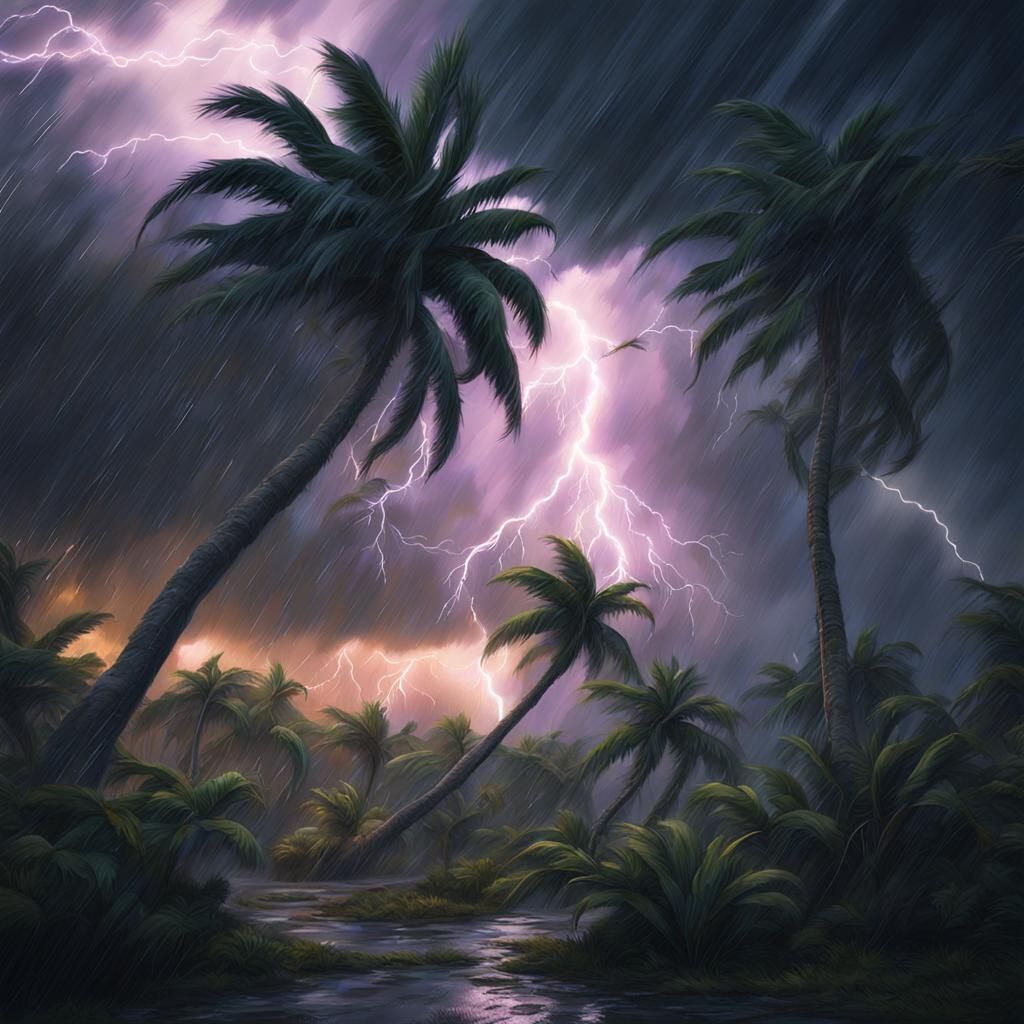 Tropical Storm Fantasy Art in Matte Painting Style