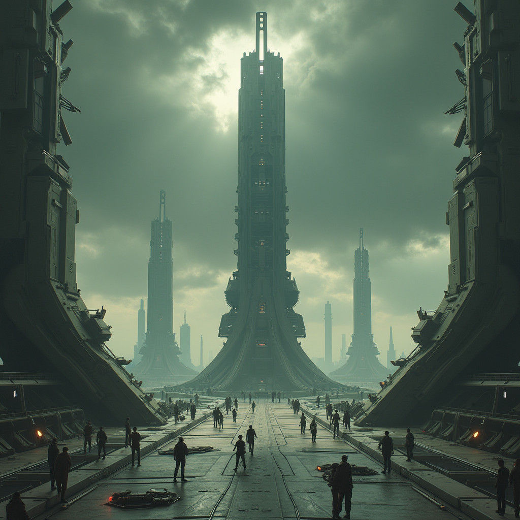 Futuristic Space Station Under Ominous Sky
